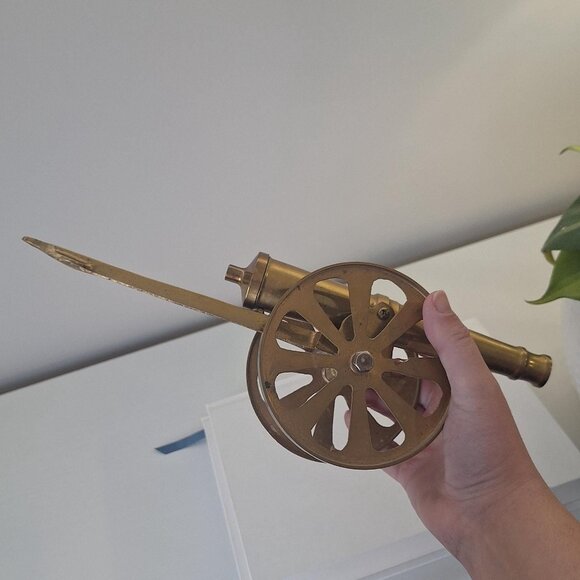 Vintage Brass Cannon Statue: Military Decor - Picture 4 of 4